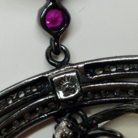 Angelique De Paris Women's Circle Earrings with Pearl Zirconia and Garnet Stone - Picture 11 of 13